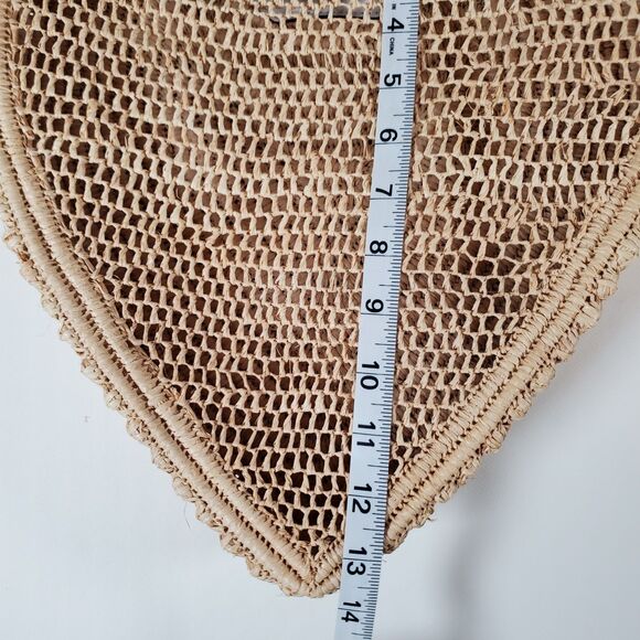 Poolside Women’s Tote Large Beige Raffia Leather Heart Shoulder Crossbody Bag - Picture 5 of 8